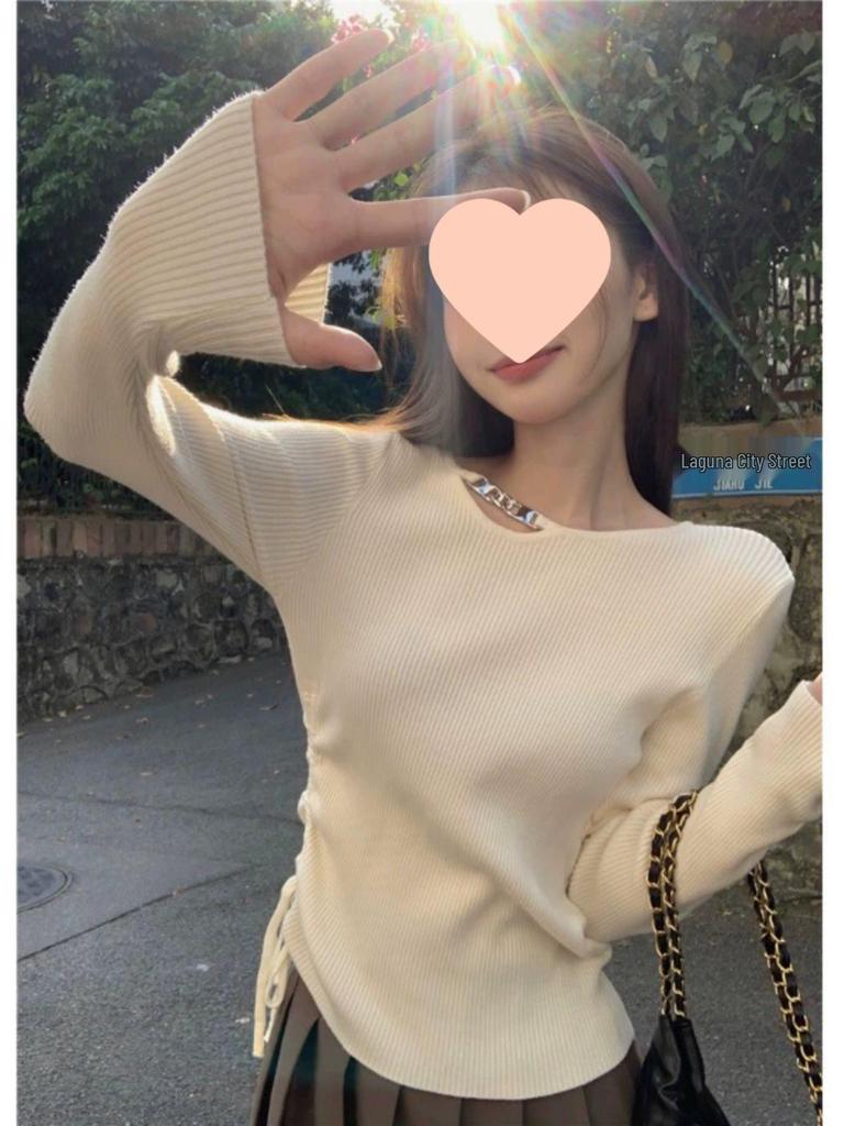 Women's Irregular Apricot Pullover Sweater - New Autumn Design, Long Sleeve Knitted Top
