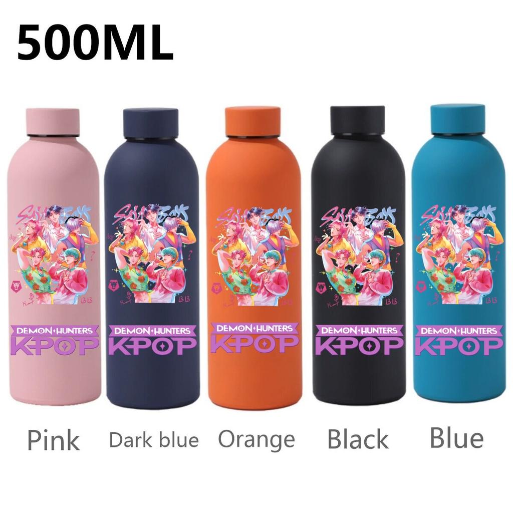 500ML KPop Dämonenjäger Cartoon Druck Sport Auslaufsicher Hohe Qualität Edelstahl Isoliert Wasserbecher Geburtstag Geburtstag Hohe Qualität Geschenke
