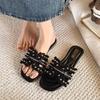 Seaside Beach Versatile Pearl 2025 Flat-bottomed Slippers Women Wear Sandals Fairy New Soft Bottom Small Fragrant Summer