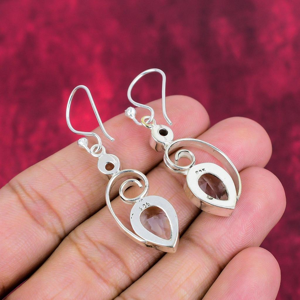 White Topaz 925 Solid Sterling Silver Earrings, Handmade Gemstone Jewelry Earrings For Memorial Day