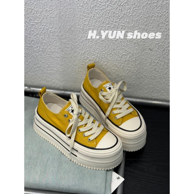 Thick-soled Heightening Canvas Shoes Women's Spring New Muffin Bottom Breathable Low-top Casual Shoes Versatile Board Shoes