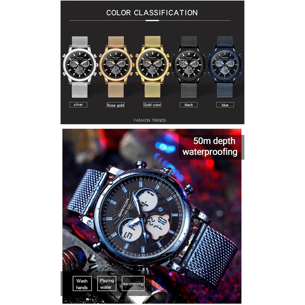SANDA Simple Trend Watch Male Student Fashion Double Electronic Watch Digital Sports Waterproof Watch