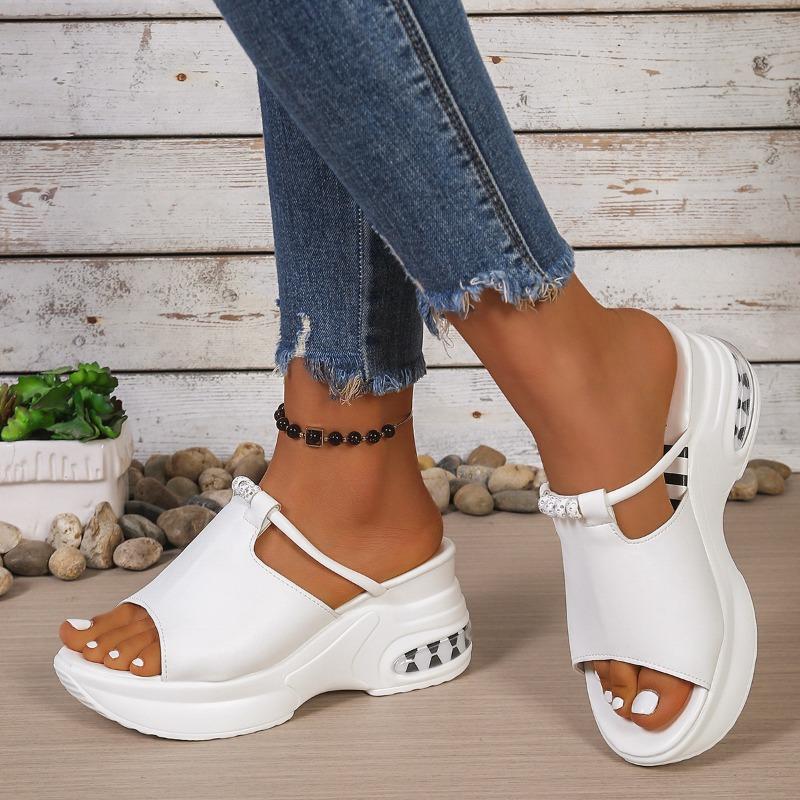 Women's Rhinestone Wedge Platform Thick-Soled Slide Sandals, Available In Large Sizes.
