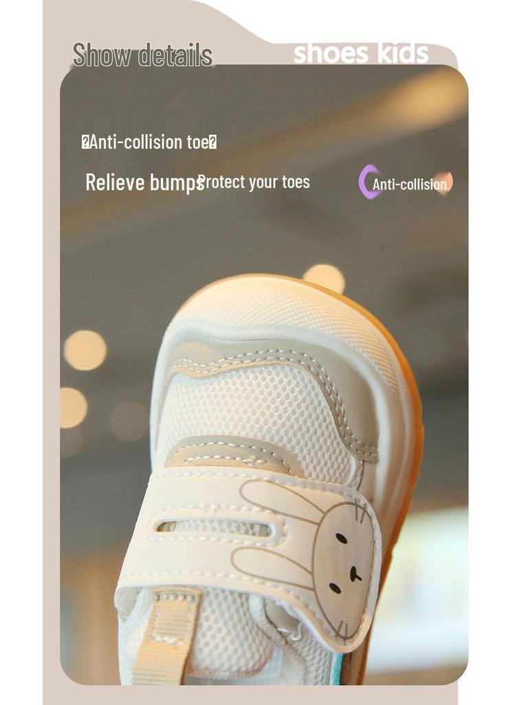 Breathable Mesh Baby First Walker Shoes - Soft Sole, Anti-slip, Cartoon Design, Velcro Closure for Boys and Girls, Spring/Autumn.