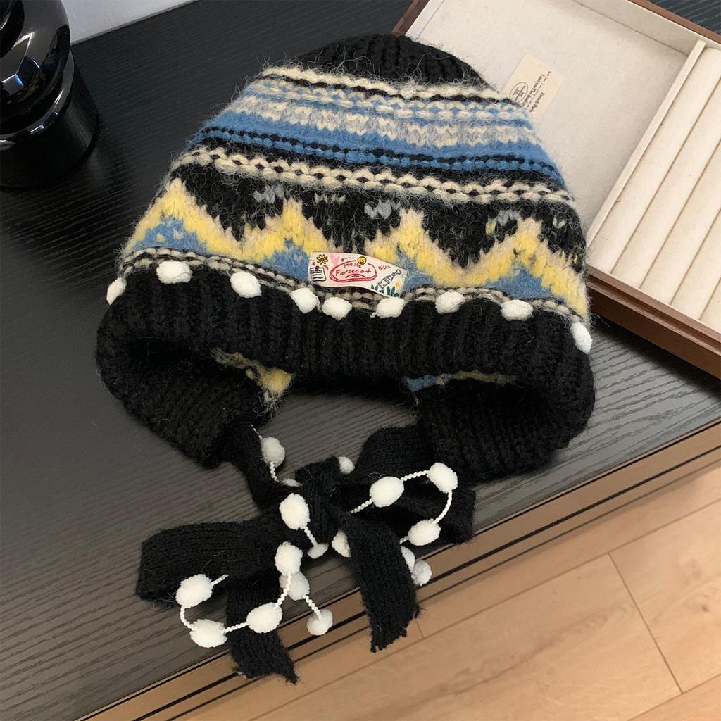 Vintage Knit Beret Wool Blend Warm Hat For Autumn Winter Women