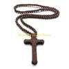 F26C Catholic for Cross Necklace with Wooden Beads Rosary Religious Wear Jesus Carved Crucifix Pendant Chain Christian Prayer