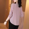 Women's Shirt V-neck Chiffon Shirt Autumn Outfit Top Western Style Loose Fitting Shirt
