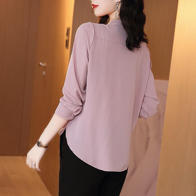 Women's Shirt V-neck Chiffon Shirt Autumn Outfit Top Western Style Loose Fitting Shirt