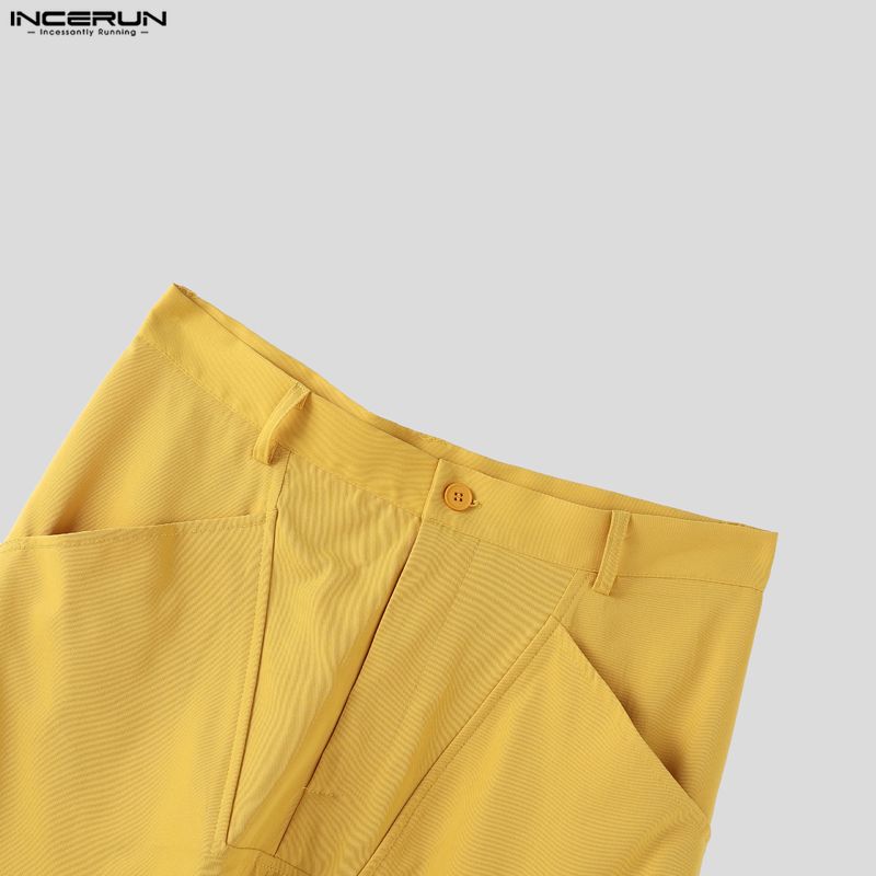 INCERUN Men Zipper Up Waist Pockets Casual Loose Cropped Pants Capri