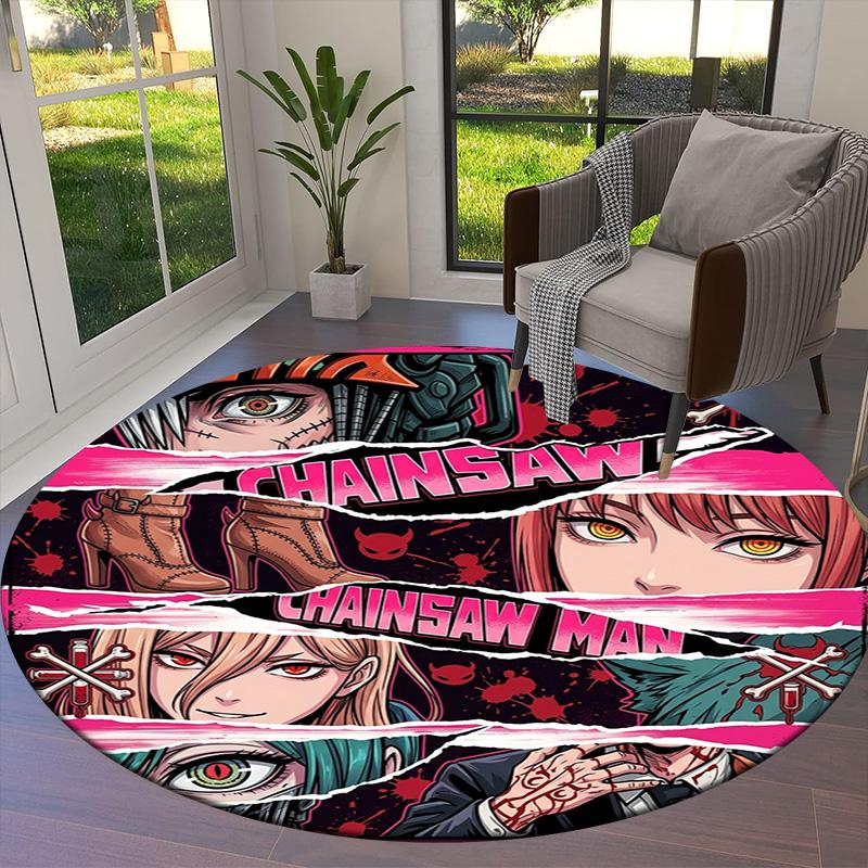 Chainsaw Man Round Area Rug Carpet Rug For Living Room Bedroom Sofa Playroom Decor Nonslip Floor Mat