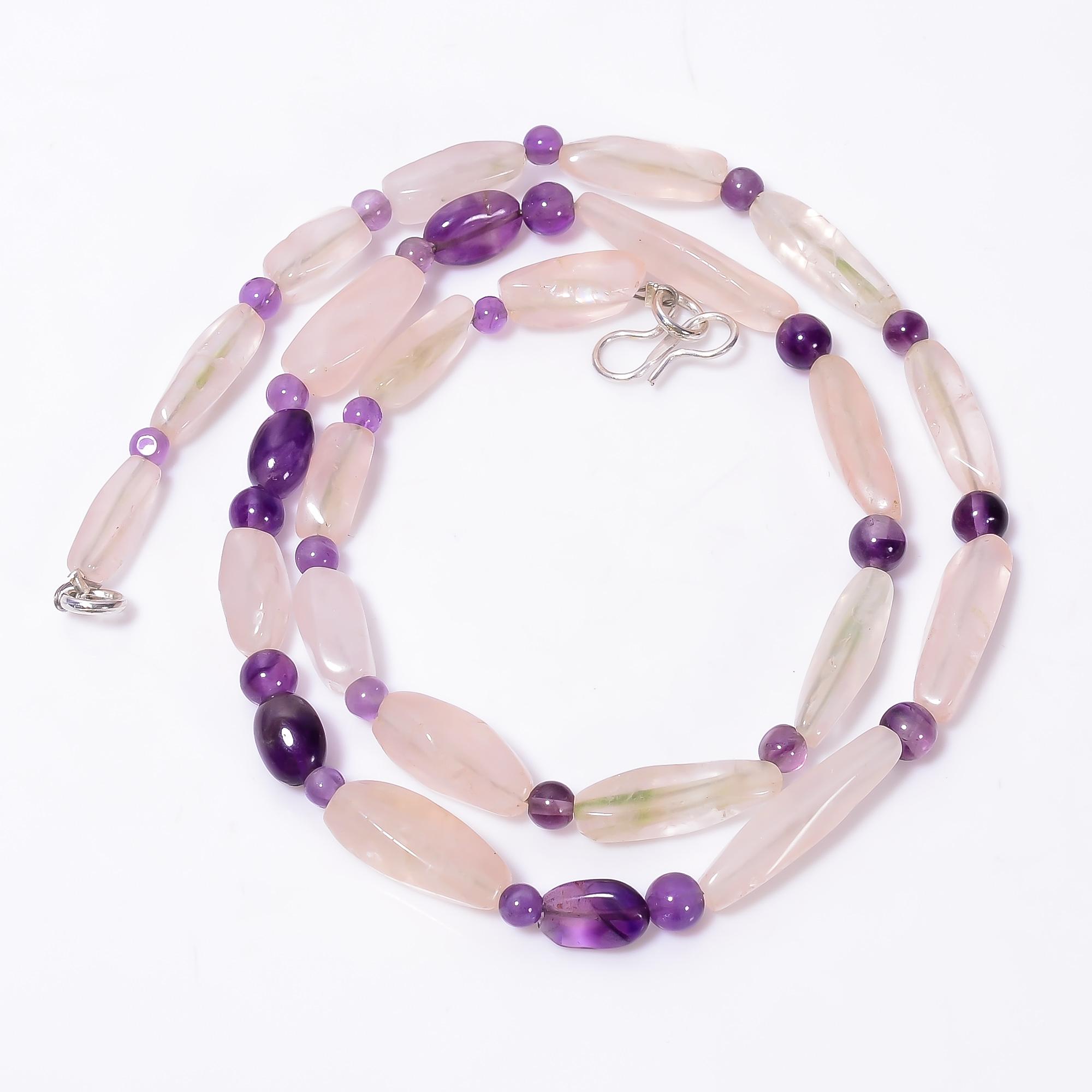 

Natural Rose Quartz Amethyst Mix Shape Gemstone Smooth Beads Necklace 5-23mm 18 UB-8668