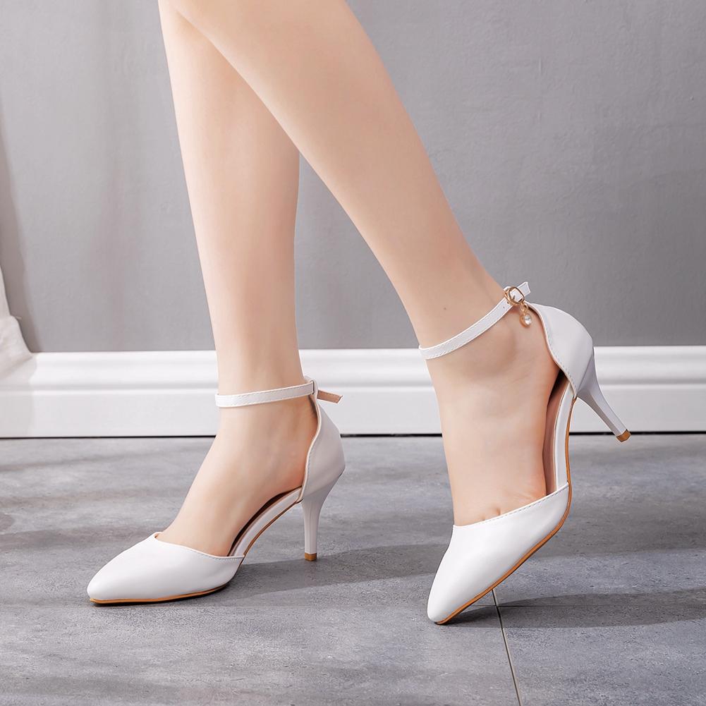 

Crystal Queen Large Size Stiletto Pointed White High Heel Sandals Elegant Sweet Wedding Shoes Banquet 43