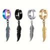 Stainless Steel Hip-pop Style Non Piercing Hoop Earrings Feather Pendant Ear Clips for Men Women Ear Daily Wear Jewelry