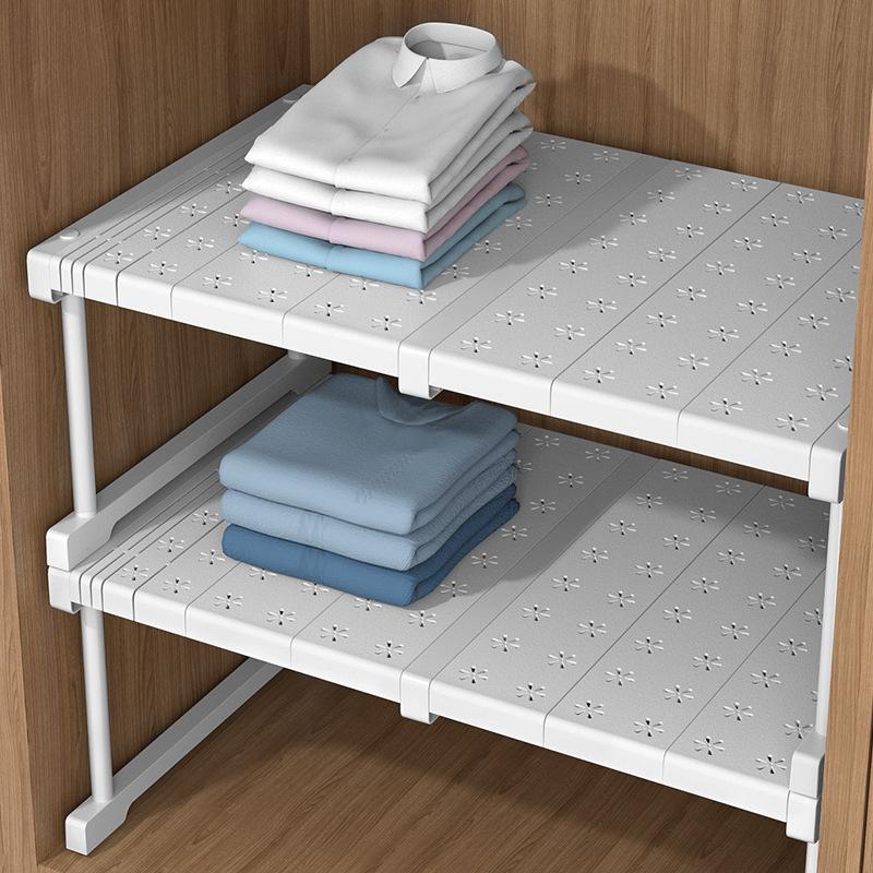 Adjustable Closet Storage No-Punch Storage Shelf Space Saving Wardrobe Decorative Shelf Cabinet Holder for Bathroom Kitchen Shoes Rack Sundry Storage