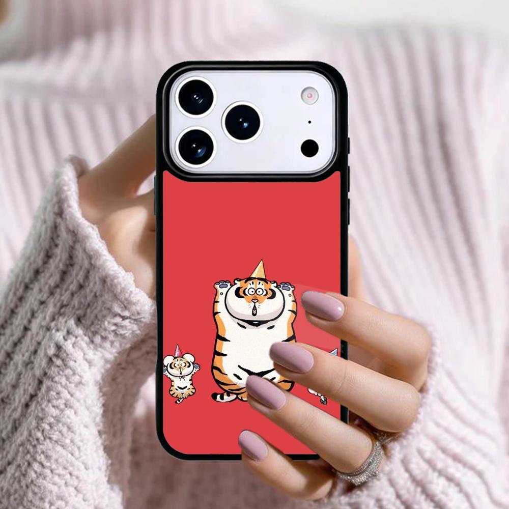Cartoon Fat Tiger Phone Case For Apple iPhone 17 Air 16E 15 14 Plus 13 12 11 Pro Max Mini Funda Cover