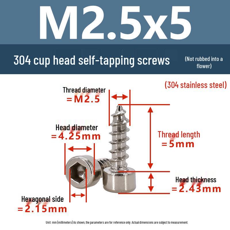 304 Pan Head Self-Tapping Coarse Thread Screw M1.7-M6 with Hex Socket