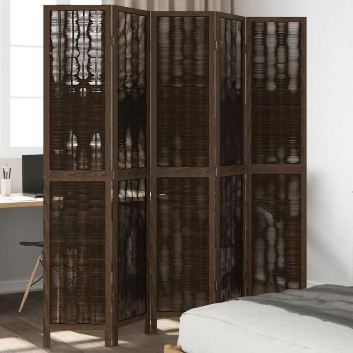 VidaXL Cloison de Séparation 5 Panneaux, Séparateur de Pièce, Écran d'Intimité, Paravent Chambre Salon, Marron Foncé 358663