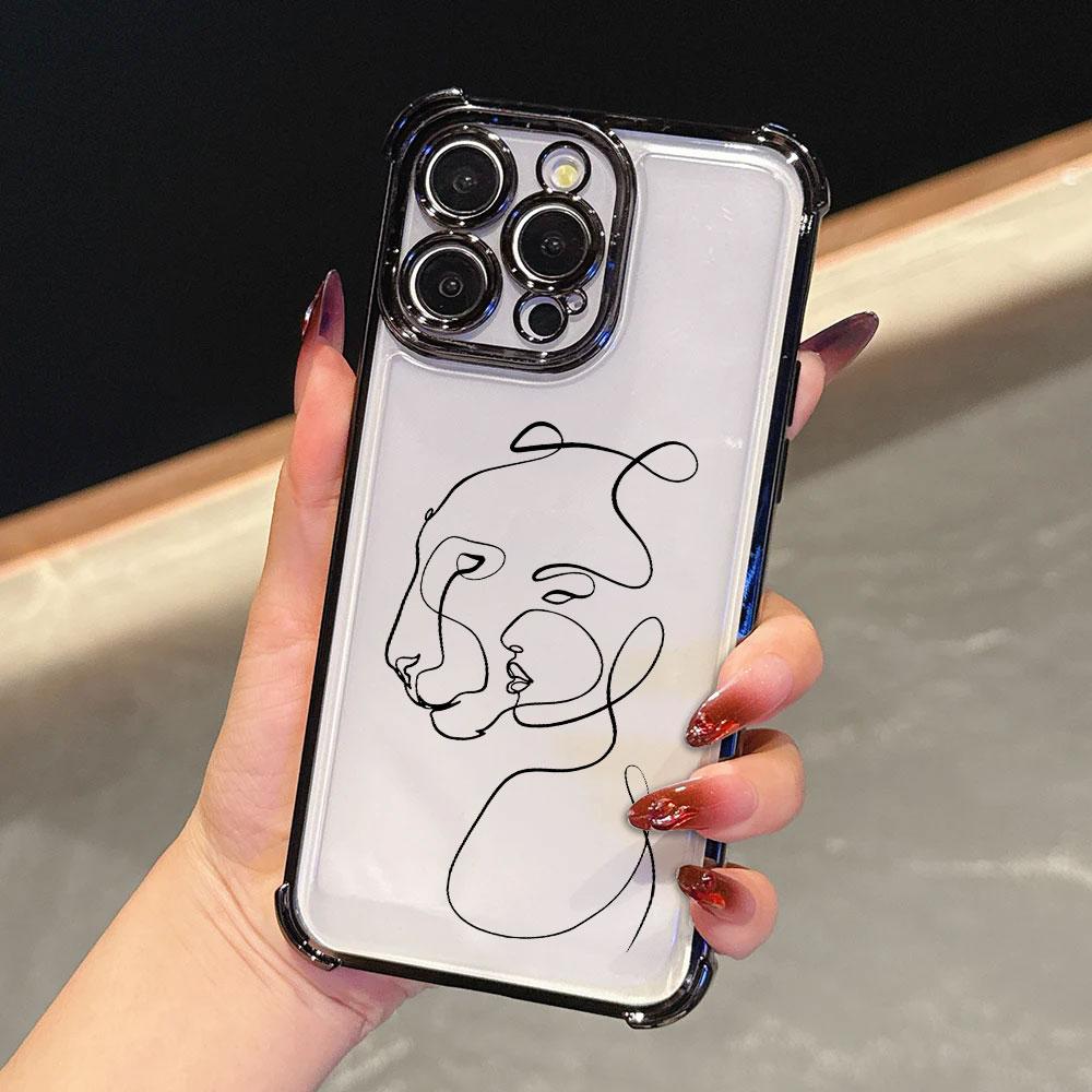 Animal Woman Girl Face Line Funda For iPhone 17 Pro 16 15 14 13 12 11 Pro Max Case 17 Plus 17E 16E 17Air Silicone Phone Cover