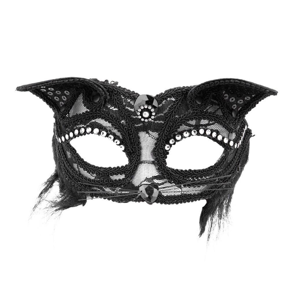 White Black Glitter Show Cat Lace Eye Mask Masquerade Ball Mask Women's Sexy Costume Dress Party Dance Costume Wedding Mask