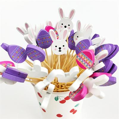 100 Stück Ostern Einweg Bambusspieße Obstgabel Häschen Ostereier Lebensmittelspieße Sandwich Buffet Dessertspieße Osterparty Deko