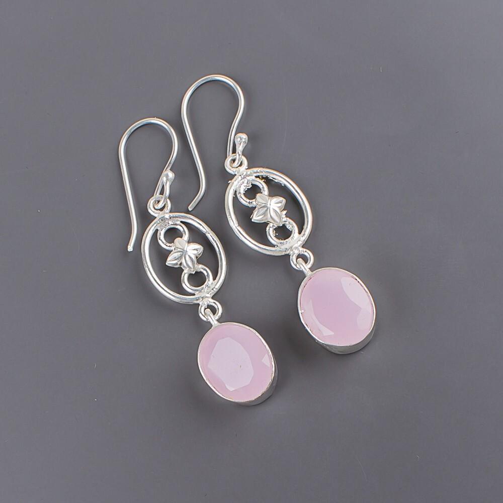 Rose Chalcedony Gemstone 925 Sterling Silver Jewelry Handmade Earrings 2.00" EE-17-13