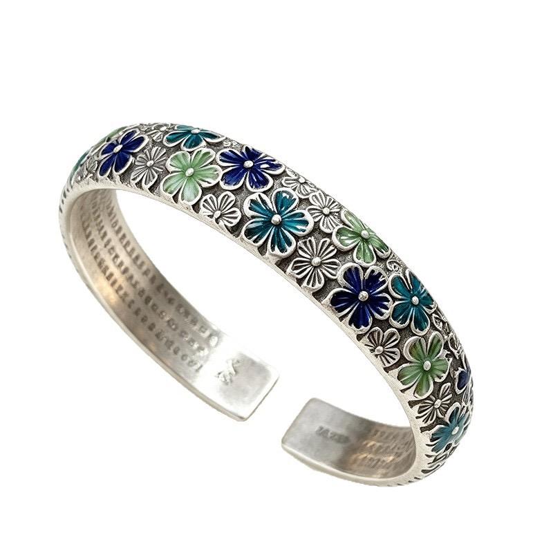 Xiaomi 100% Solid 925 Sterling Silver Metal Bracelet for Women Vintage Handmade Simple Flower Pattern Bracelet Birthday Gift Party