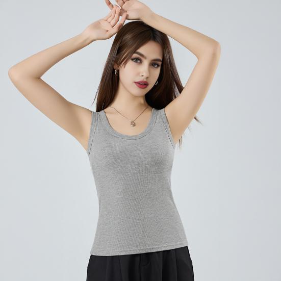 Women Sleeveless Camisole Top Wide Strap Tank Top with Built-in Padded Bra Summer Casual