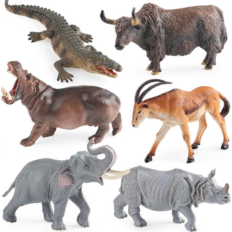 Wild Animal Model: Crocodile, Elephant, Yak, Antelope, Rhinoceros Plastic Toy Ornaments
