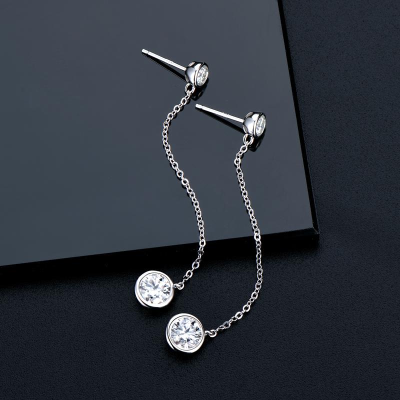 IOGOU Lange Quasten-Hängeohrringe 1,6 Karat gesamt Fass gefasster Moissanit für Damen Original 925 Sterling-Silber Mädchen Feiner Schmuck 14 Karat Gold