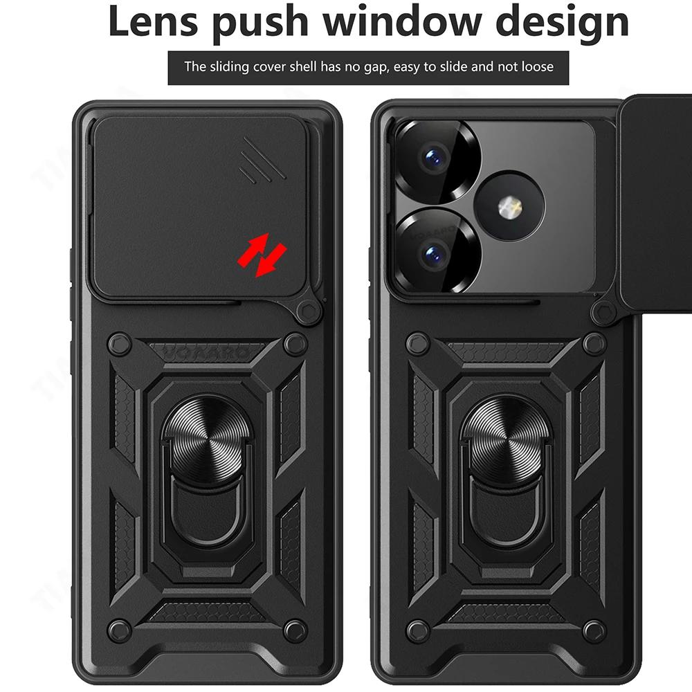Slide Lens Armor Funda for Redmi 13 4G Case for Redmi Turbo 3 Note 13R POCO M6 F6 Pro 5G Case Magnetic Ring Stand Holder Cover