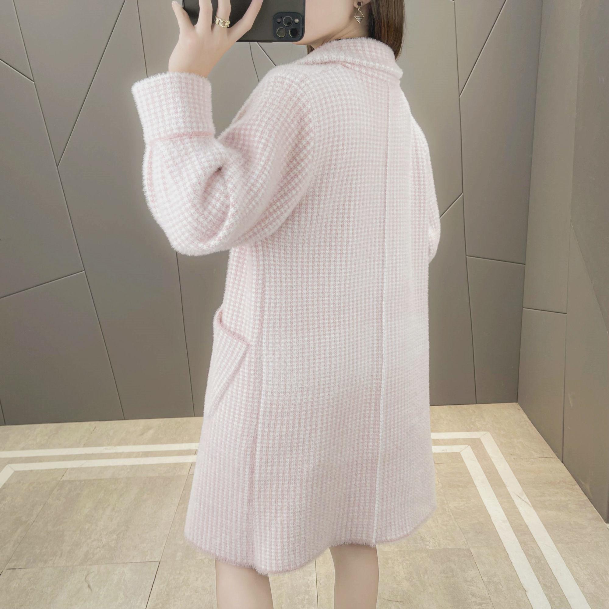 

Новое высококачественное осенне-зимнее пальто, женский новый корейский вязаный кардиган, свободный шерстяной свитер средней длины XXL розовый