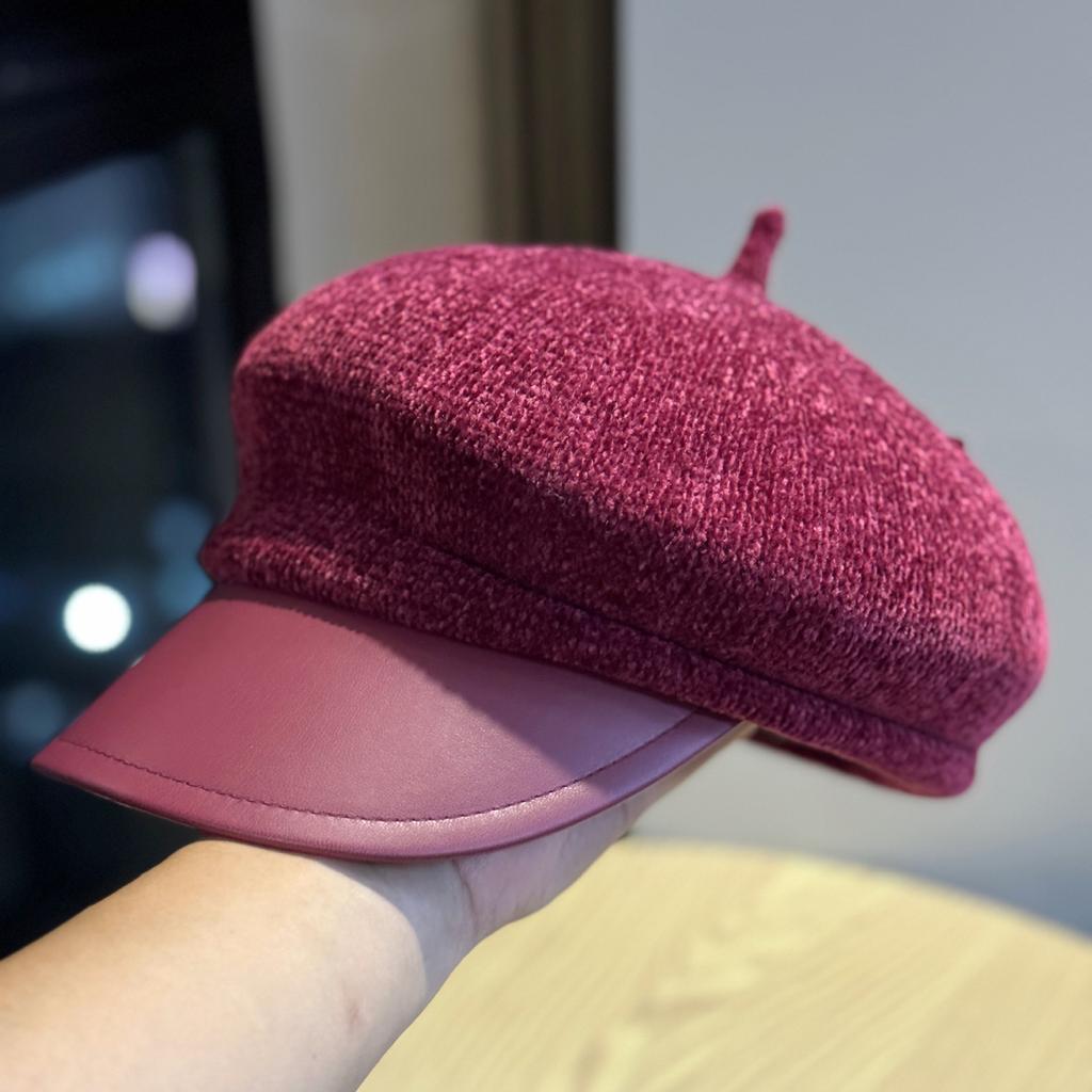 The New British Style Retro Leather Edge Patchwork Octagonal Hat with Wide Brim Makes Women Look Good in Spring and Autumn. Pointed Hat Trend