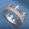 Luxury European and American Retro Baroque Style Crown Gold Gun Tip Shape Large Round Crown with Diamond Crystal Hair Accessorie
