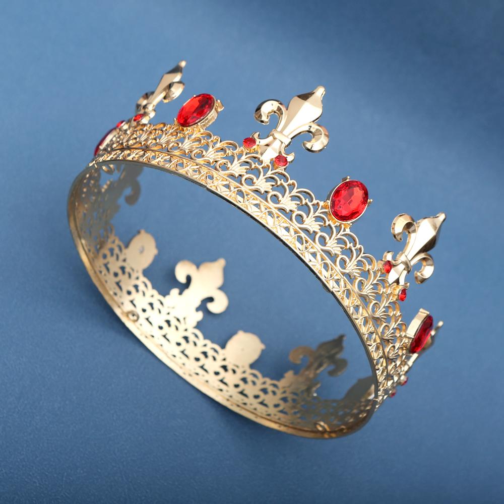 Luxury European and American Retro Baroque Style Crown Gold Gun Tip Shape Large Round Crown with Diamond Crystal Hair Accessorie