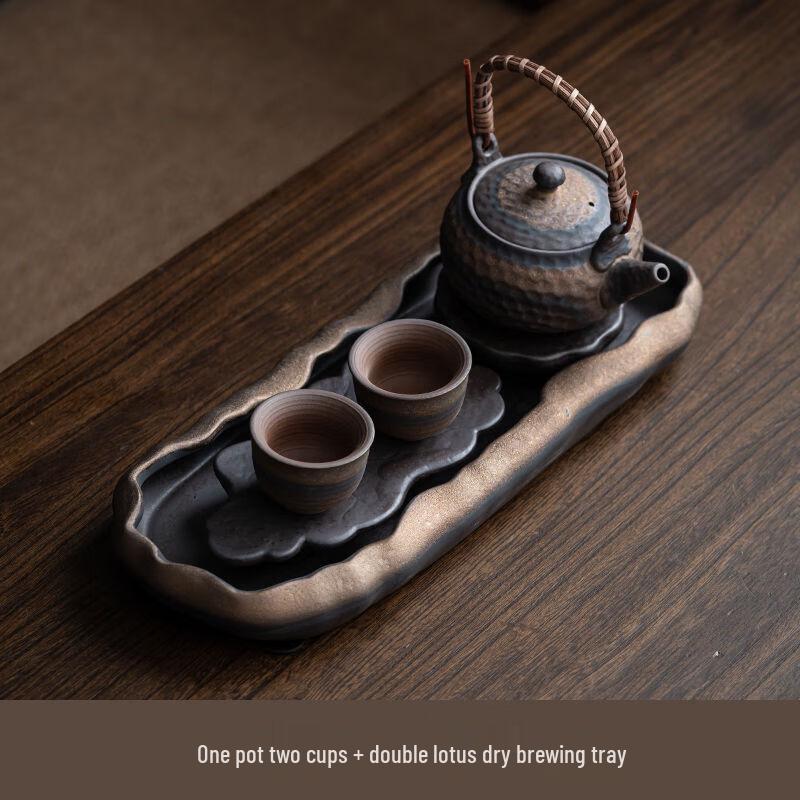 Vintage Ceramic Tea Tray & Tea Set (Double Lotus)
