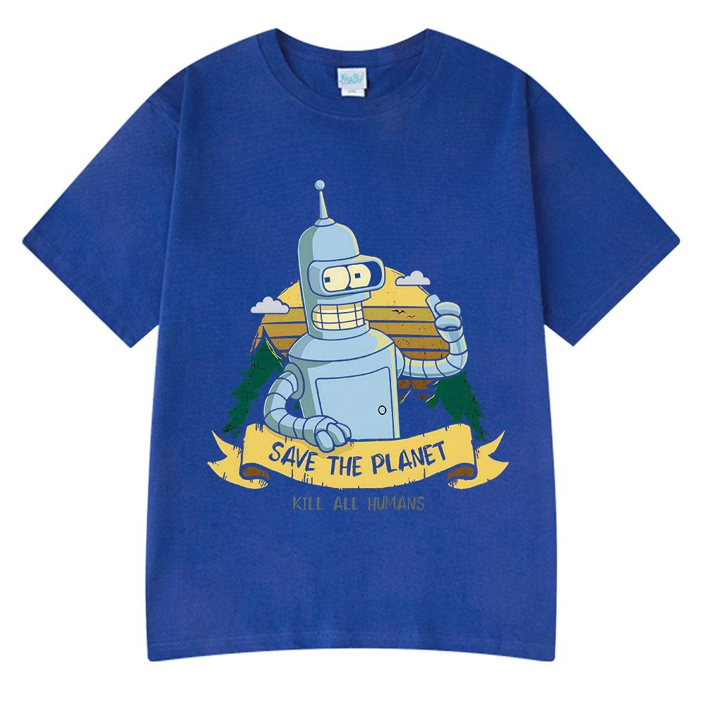 Save The Planet Kill All HuUnisexs Funny Robot Vintage T Shirts Unisex Women Clothing Short Sleeve Tshirts Oversized Cotton Tee Shirt