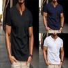 Mens V Neck Short Sleeve Solid Color Loose Fit T Shirt