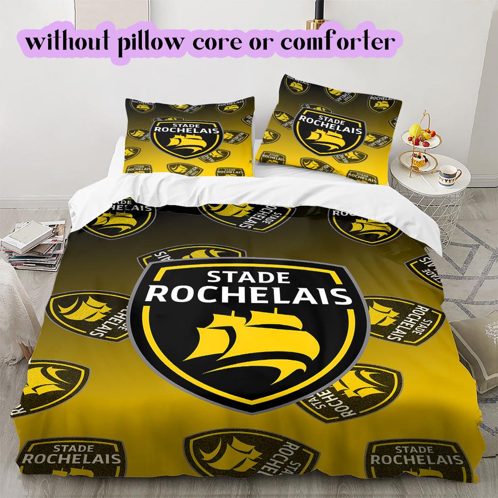 Stade Rochelais rugby Pattern Bedding,Quilt Set Quilt Cover Pillowcase Home Birthday Gift (1*duvet cover+2*pillowcase,without core)