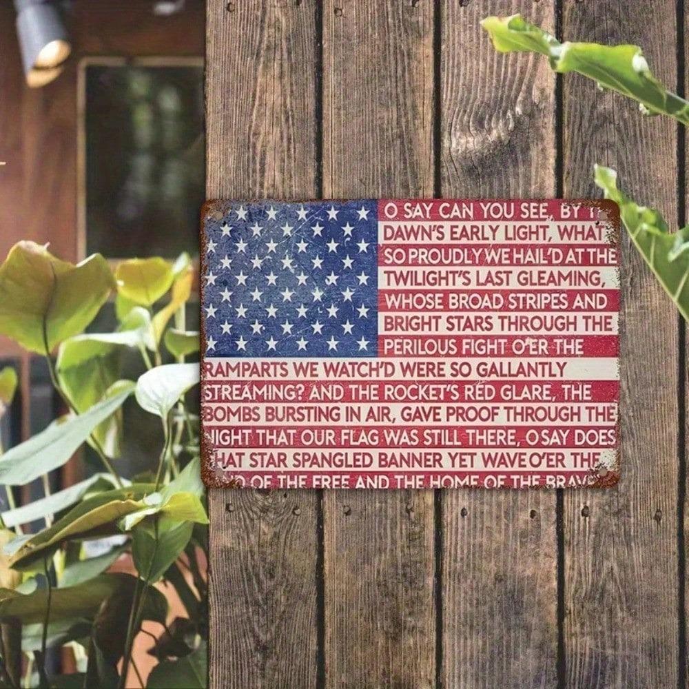 Vintage Patriotisches Blechschild 8x12 Amerikanische Flagge Wanddekoration Rustikale Hymnenkunst