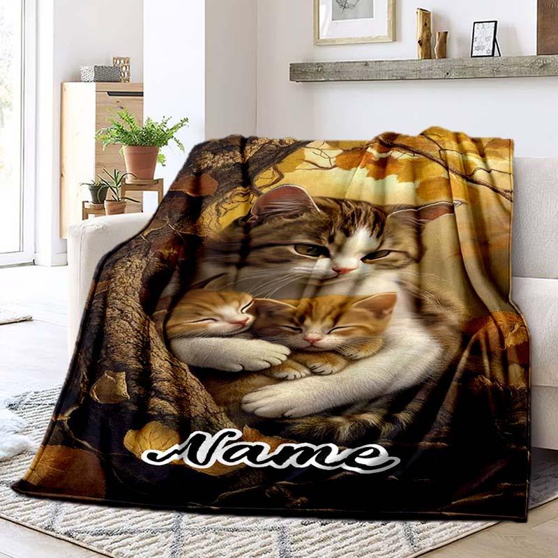Kitten In Mother'S Arms Customize Your Name Outdoor Blanket Used For Chair Office Sofa Bed Camping Soft And Warm Giving Friends And Relatives Birthday