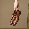 Fashion 2024 New Genuine Leather Low Heel Mary Jane Shoes Spring Women Shoes Chunky Heel Round Toe Shoes Women Pumps Retro loafers