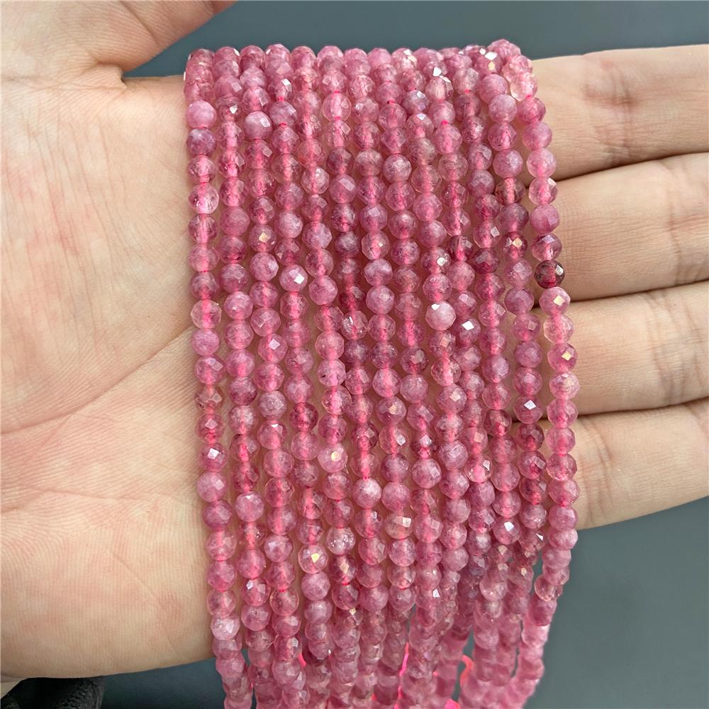 Faceted Natural Stone Pink Rose Quartzs Crystal Beads Round Amethysts Loose Beads for DIY Jewelry Making Necklace
