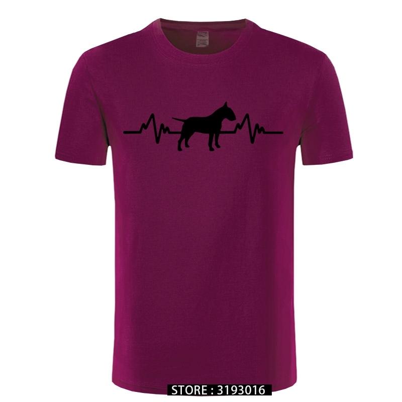 Funny Heartbeat English Bull Terrier Dog T Shirt Men Custom Pattern Cotton Short Sleeve Man Joke Present Tshirt Christmas