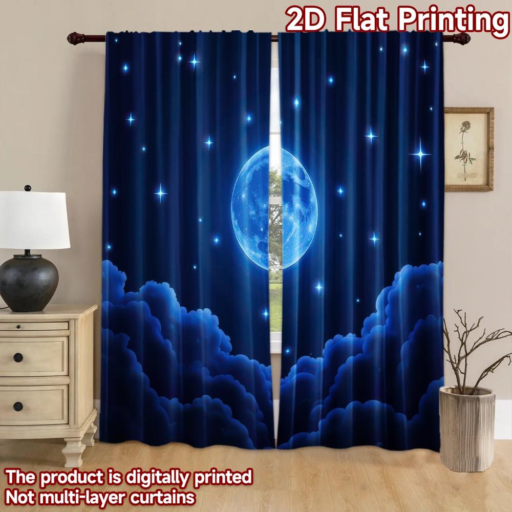 2D Flat Photography Backdrop Background Banner Blue Moonlit Night 100% Polyester Family Party Decoration Perfect for
