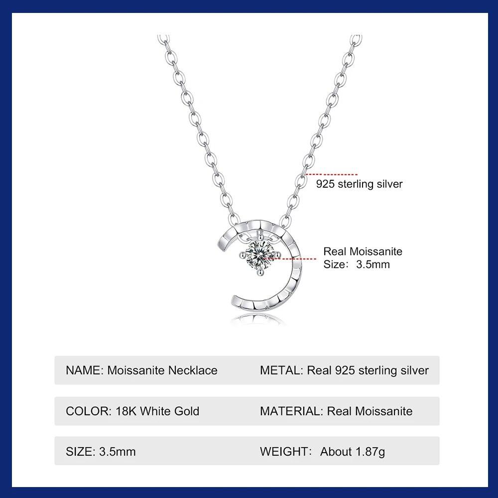 Sweetrain Fashion Moon Shaped Moissanite Pendant Necklace for Women S925 Silver 3.5mm Diamond Chain Birthday Party Jewelry Gift