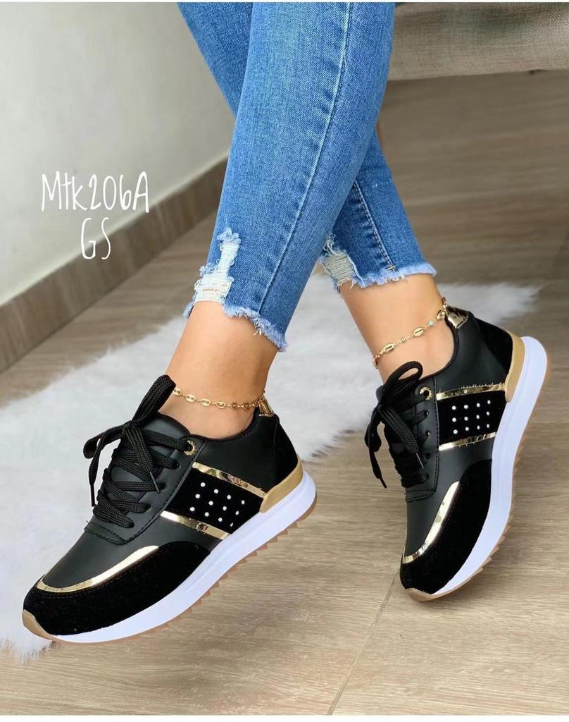 Foreign Trade Sports Shoes Women's Autumn New European and American Large-size Thick-soled Color Matching European and American Casual Low-top Sports