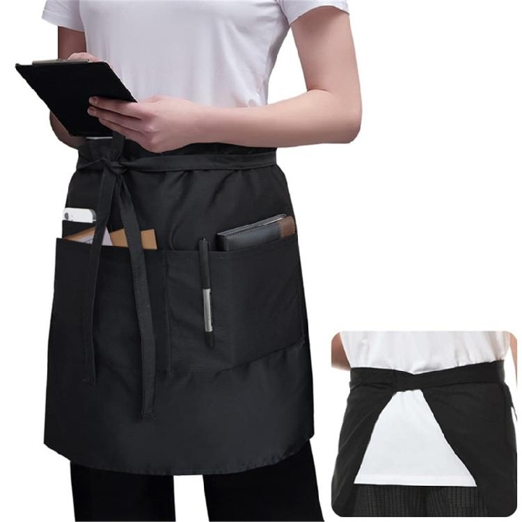 Waitress Aprons with 3Pocket Waist Aprons Commercial Waiter Half Apron with Extra Long Straps for Restaurant Server Work