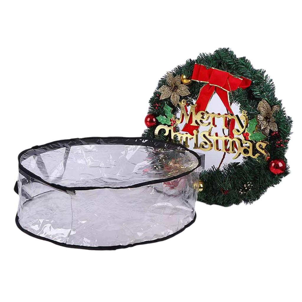 Christmas Wreath Storage Container Zippered Clear PVC Protective Case for Holiday Garlands Seasonal Decoration Bag