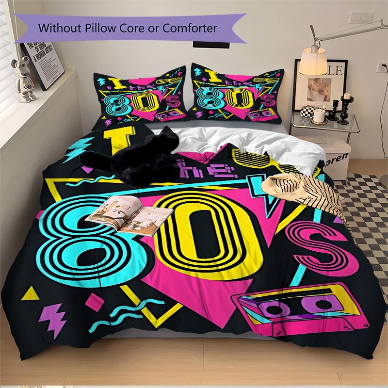 3pcs 80s, Neon Duvet Cover Set, 1 Duvet Cover + 2 Pillowcases (No Insert), High-Definition Print, Home & Dorm Yy251123052