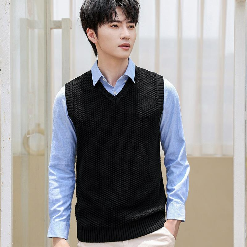 Autumn and Winter Sweater Vest Men's Solid Color V-neck Sleeveless Waistcoat Youth Trend Men's Knitted Vest